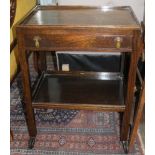 A MID CENTURY OAK MOBILE TWO TIER TROLLEY, fitted single cutlery drawer plus contents, to include
