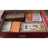 A BOX CONTAINING A SELECTION OF VINTAGE GAMES, to include dominoes, cards & chess, etc