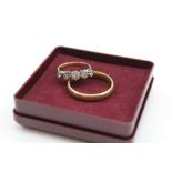 AN 18CT GOLD PLAIN WEDDING BAND, weight; 6.5g, together with a FIVE STONE DIAMOND RING on 18ct