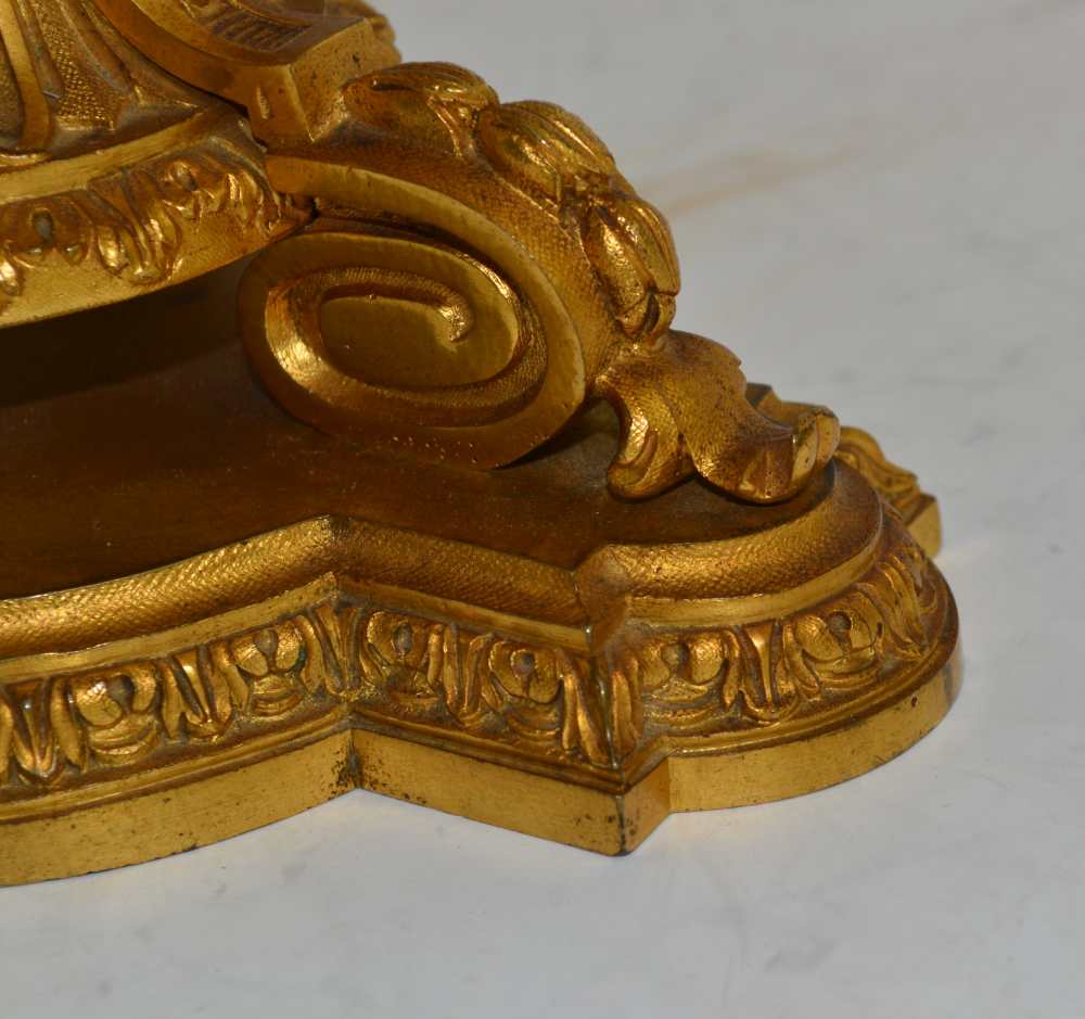 A CONTINENTAL CERAMIC BOWL upon a gilt brass base, the bowl with applied flowers, hand painted and - Image 4 of 5