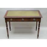A 19TH CENTURY DESIGN MAHOGANY FINISHED WRITING TABLE, having rectangular top with insert tooled