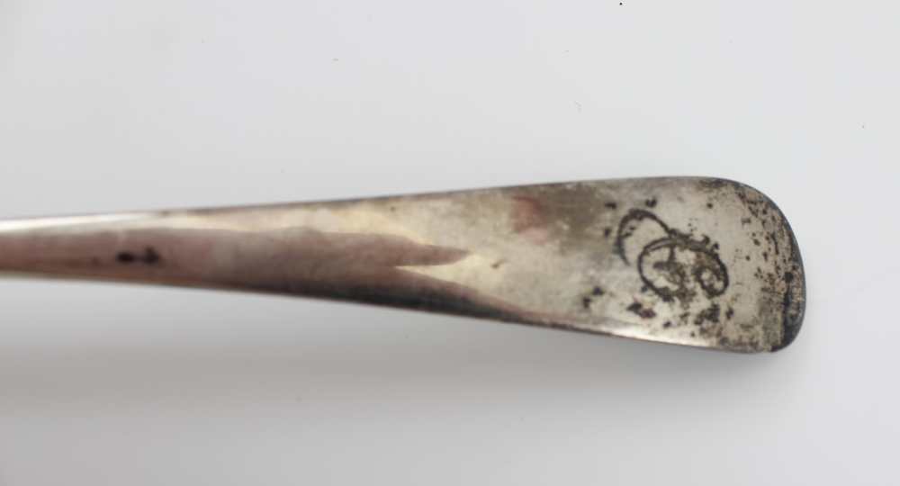 A GEORGE III SILVER BASTING SPOON, of Hanoverian design, monogrammed "C", London 1798, 99g - Image 2 of 3