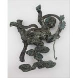 A CHINESE BRONZE CHILD BUDDHA, holding a lotus flower and bud, riding stylised clouds, c.1800,
