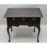 A 19TH CENTURY SIDE TABLE / LOW BOY UNIT, with rectangular top, three box inline drawers,