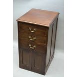 A LATE 19TH / EARLY 20TH CENTURY MAHOGANY CABINET, having plain top over three drawers with two