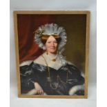 A MID 19TH CENTURY OIL ON CANVAS FEMALE PORTRAIT, 90cm x 70cm, unsigned, in gilt filet (believed a