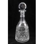A CRYSTAL GLASS "PORT" DECANTER, cut and engraved decoration including fruiting vine and "Port"