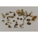 A QUANTITY OF COSTUME AND YELLOW METAL EARRINGS, some marked for 9ct gold, gross weight;31g