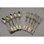 WILLIAM EATON A SET OF FOUR SILVER FIDDLE PATTERN DESSERT SPOONS, London 1854, engraved horse head