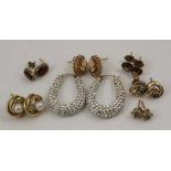 A COLLECTION OF SEVEN PAIRS OF GOLD EARRINGS, to include; cameo and stone set, gross weight; 13g