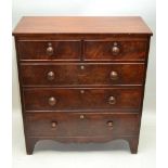 A 19TH CENTURY MAHOGANY FINISHED CHEST OF FIVE DRAWERS, of plain design, having two inline over