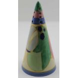 A ROYAL STAFFORDSHIRE POTTERY CLARICE CLIFF CONICAL SUGAR SIFTER, painted in the pastel palette,