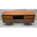 A TEAK RETRO DESIGNED WILLIAM LAWRENCE OF NOTTINGHAM TWIN PEDESTAL SIDE UNIT, having two banks of