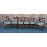 A SET OF 19TH CENTURY AESTHETIC DESIGN DINING CHAIRS, with spindle gallery backs, pomegranate