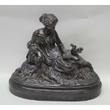 A 19TH CENTURY FRENCH BRONZE, "Aphrodite", cast as a reclining figure, classically draped, on a