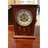 A MAHOGANY CASED MANTEL CLOCK with Art Nouveau inlaid case