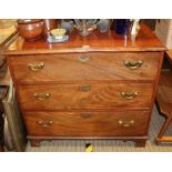 A 19TH CENTURY MAHOGANY THREE DRAWER CHEST on bracket feet