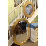 TWO MODERN WOODEN FRAMED PLAIN PLATE WALL MIRRORS, one later gilded