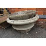 TWO CIRCULAR TAPERING GARDEN PLANTERS