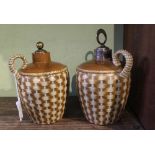 TWO LATE 19TH CENTURY "TAYLOR TUNNICLIFF & CO" POTTERY WHISKY FLAGONS of moulded basket weave