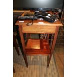 AN EARLY 20TH CENTURY INLAID MAHOGANY SQUARE FORMED LAMP TYPE TABLE, fitted with a single drawer,