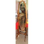 A MODERN MAHOGANY FINISHED OVAL PLAIN PLATE CHEVAL MIRROR