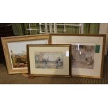 TWO COLOURED PRINTS by William Russell Flint, together with a modern OIL & WAX ON BOARD STUDY by