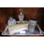 A SELECTION OF HALLMARKED SILVER & GLASS DRESSING TABLE TOP ITEMS