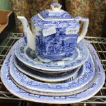 A SELECTION BLUE & WHITE TRANSFER DECORATED POTTERY the majority willow patterned plates. but to