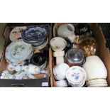 TWO BOXES OF USEFUL DOMESTIC ITEMS in a variety of medium, to include 19th century Oriental blue &