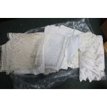 A BAG OF LINEN & LACEWORK and associated material