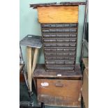 A SELECTION OF GENTLEMEN'S COLLECTABLES to include; carpenter's tool chest, folding tripod, carved