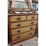 A LATE 19TH CENTURY AESTHETIC PERIOD MIXED WOOD CHEST OF FIVE DRAWERS, with original cast metal