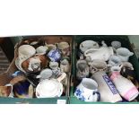 TWO BOXES CONTAINING PREDOMINANTLY POTTERY JUGS VARIOUS and sundry other items
