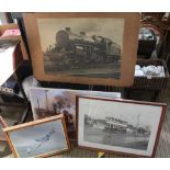A VINTAGE BLACK & WHITE PHOTOGRAPH OF A STEAM ENGINE together with; a glazed jigsaw depicting a