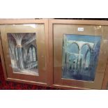 ALFRED S. HAGYARD TWO ORIGINAL WATERCOLOUR STUDIES OF CHURCHES /CATHEDRALS each in period gold mount