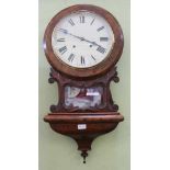 A 19TH CENTURY WOODEN FRAMED WALL MOUNTING CHIMING CLOCK, having current MOT from "Time in Hand"