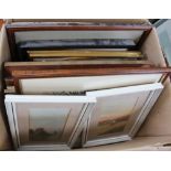 A BOX CONTAINING A SELECTION OF DECORATIVE PICTURES & PRINTS VARIOUS