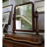 A LARGE VICTORIAN MAHOGANY ADJUSTABLE DRESSING TABLE MIRROR on shaped plinth base