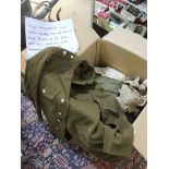 A BOX CONTAINING A ROYAL MARINE NATIONAL SERVICE UNIFORM together with a drill tunic, hammock