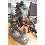 A LARGE SINGLE CAST MARLY HORSE, 58cm high in brass