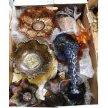 A BOX CONTAINING A SELECTION OF CARNIVAL GLASS VARIOUS
