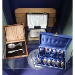 FOUR CASED COLLECTABLES to include hallmarked silver brush