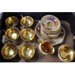 A BOX CONTAINING A GILDED AYNSLEY FRUIT PATTERNED TEA SERVICE