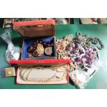 A BAG OF COSTUME JEWELLERY and associated items