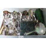 A BOX CONTAINING A LARGE & VARIED SELECTION OF CUTLERY some being silver, together with sundry other