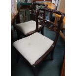 A SET OF FOUR TRAFALGAR DESIGNED MAHOGANY DINING CHAIRS with rope work crest rail, over fancy