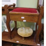 A MAHOGANY FRAMED PAD TOP MUSIC STOOL together with a button topped footstool