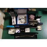 A SHOE BOX CONTAINING BOXED WATCHES & JEWELLERY VARIOUS