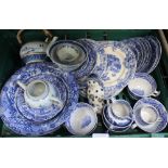 A CRATE OF BLUE & WHITE WARES to include 19th century Oriental